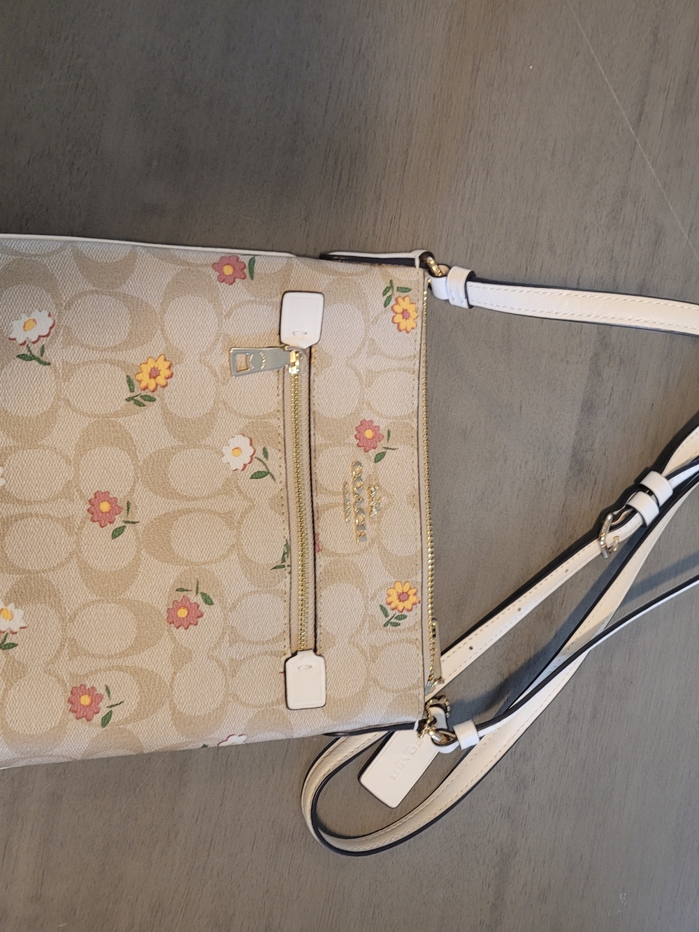 Coach Floral Signature Crossbody Bag in Beige and White
